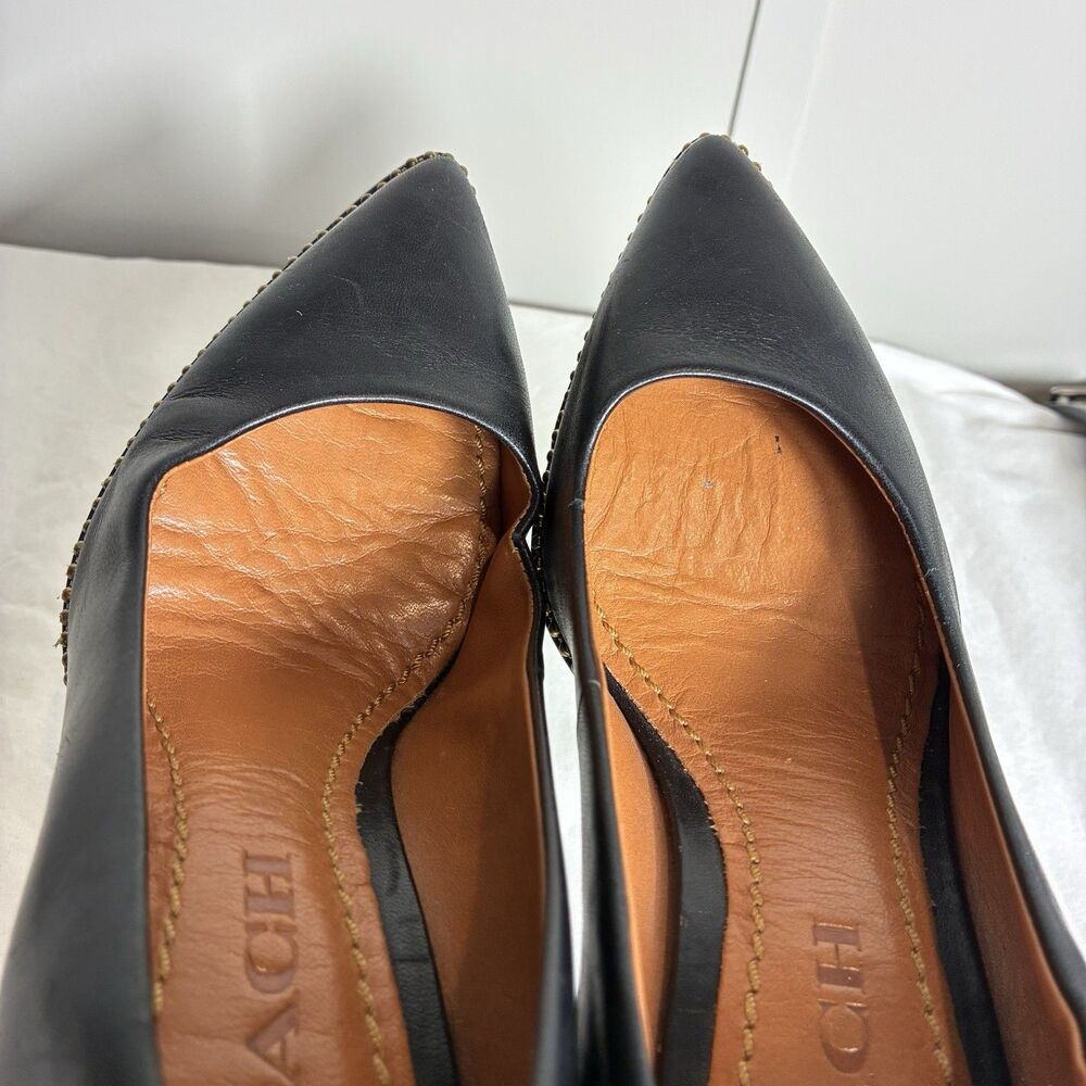 Coach Heels Sz 5 Vonna Black Leather Pointed Toe Gold Bead Chain High Heel Pump - Picture 10 of 13